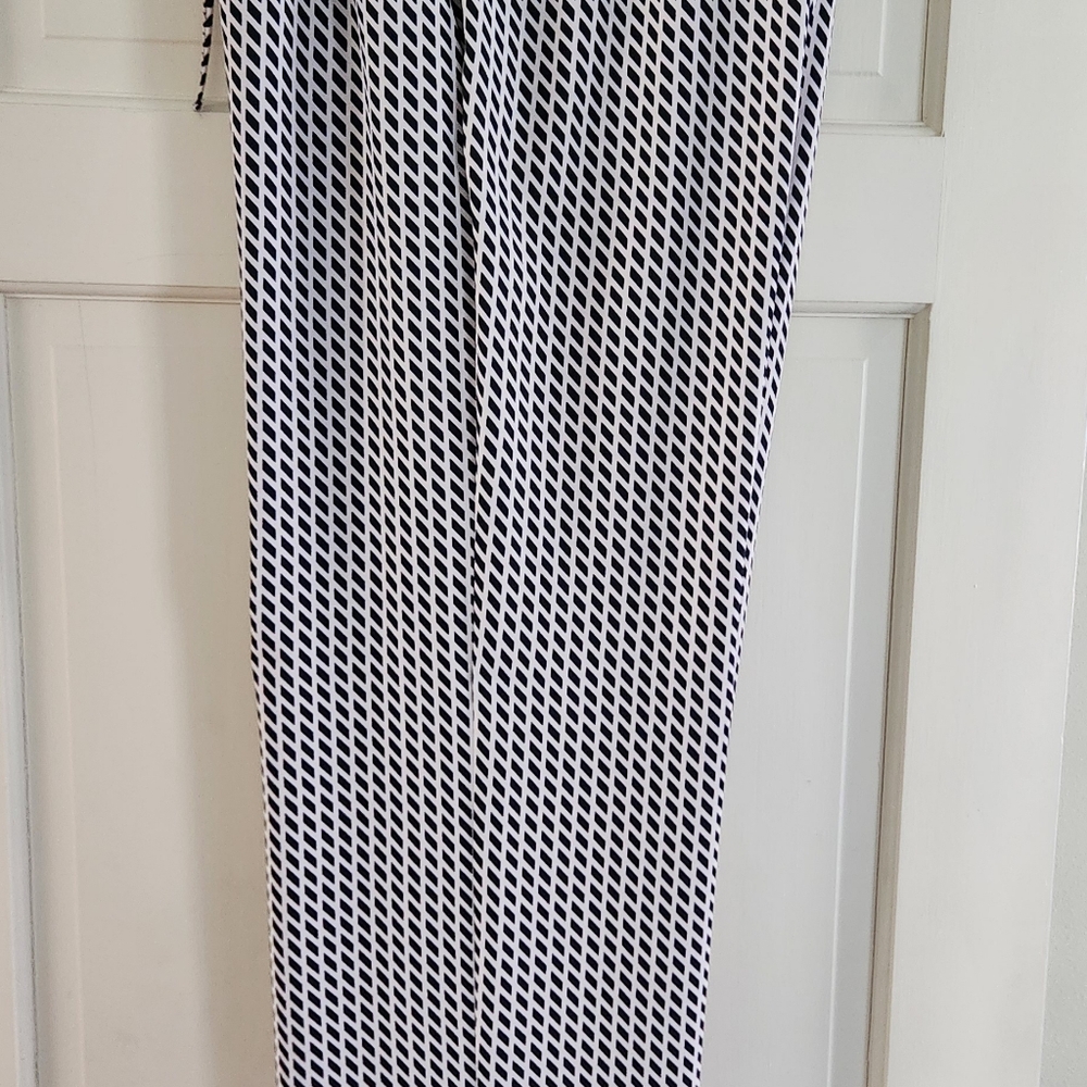 Talbots Wide Leg Flowing Pant Navy &Off White Pattern W Wide Band Pattern Bottom